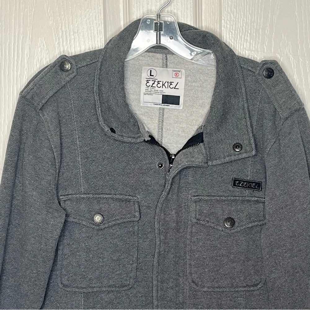 Ezekiel Gray Herringbone Print Mens Jacket Size L Field Utility